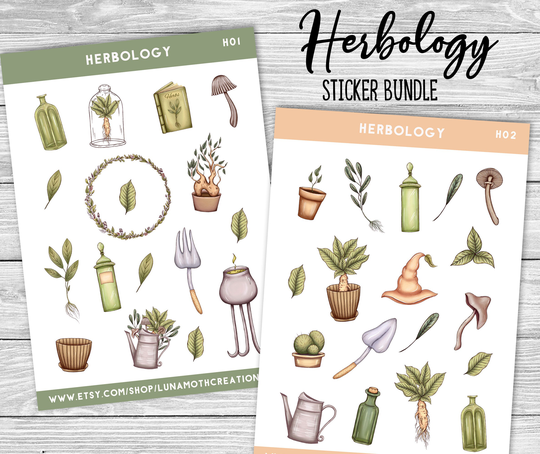 Herbology Planner Stickers, Herb Stickers, Green Witch Plant Garden Stickers