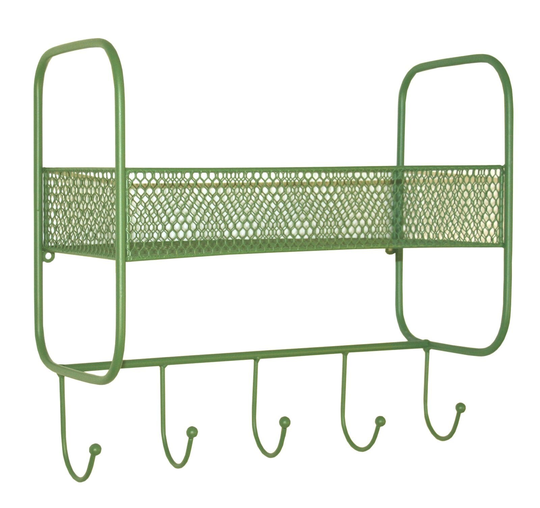 Mesh Wall Shelf With 5 Hooks Green