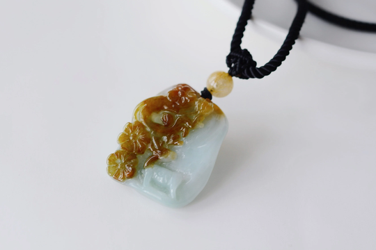 Genuine Grade A Jadeite Jade Carved Sika Deer & Plum Blossom Pendant, 天然无优化翡翠雕刻梅花鹿吊坠