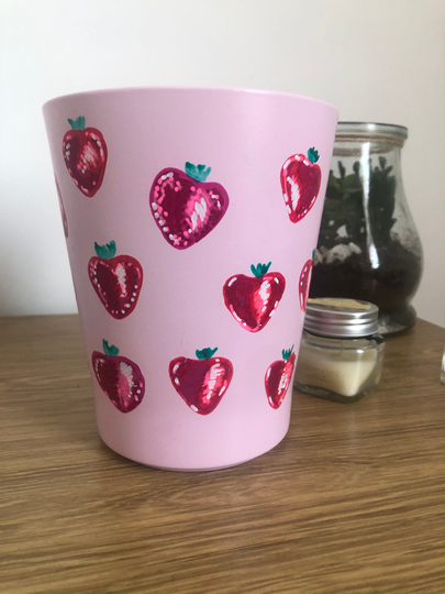 Orchid Plant Pot, Hand Painted Strawberry Pot