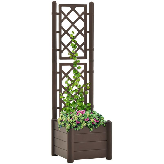 Garden Planter with Trellis 43x43x142 cm pp Mocha FF313980_UK - Topdeal