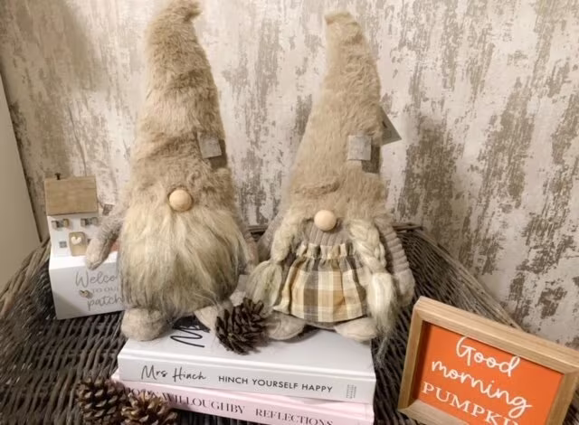 Autumn Patchwork Seasonal Gonk, Decoration, Gnome Ornament 32cm