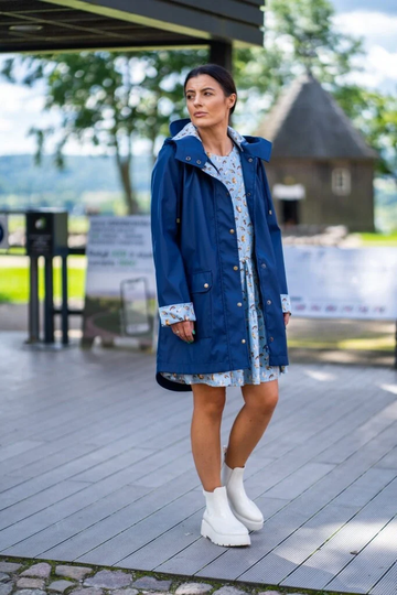 Shiny Blue Plastic Raincoat. All Season Varsity Jacket Trench Coat For All Weather & Mood