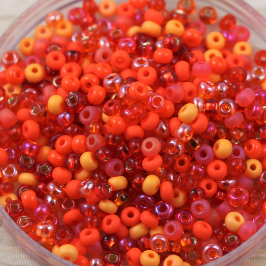 70G 6/0 La Sunset Mega Mix Czech Seed Beads - Loose, 70Grams, Flaming Mix Of Orange Colors