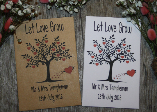 10 Personalised Let Love Grow Wedding Day Party Flower Seed Packets Envelopes Seeds Favours Gift Table Decorations Bride Groom Birds Bees Ap