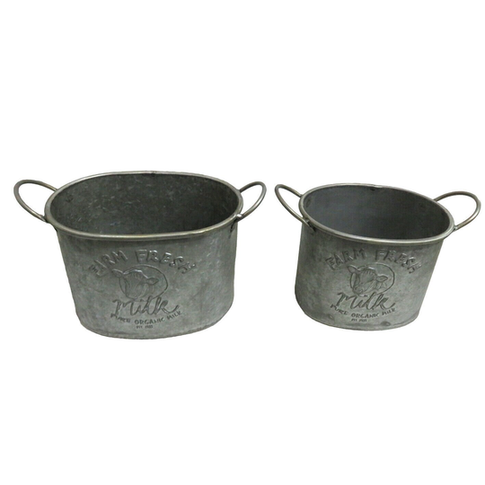 2 X Shabby Chic Vintage Garden Metal Embossed Planters Pots Allchic