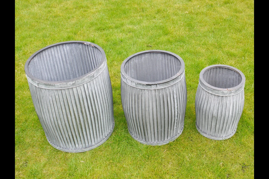 Round Metal Dolly Barrel Tubs Plant Pots Garden Flower Planters 21/45/80Litres