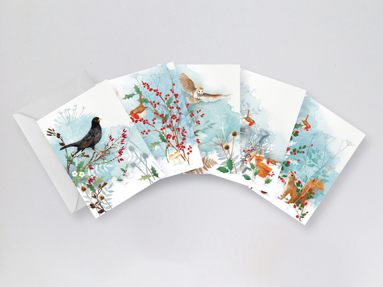 Seasonal Winter Woodland Cards/ Christmas Cards Pack/ Blank Card Set/ 5 Scene Rebecca Spikings