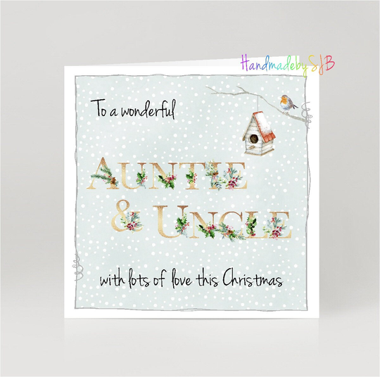 Auntie & Uncle Christmas Card, "To A Wonderful' Greeting 6" X 6