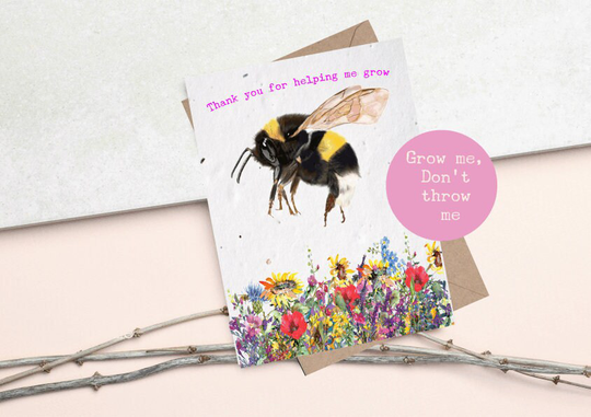 Plantable Teacher Seed Cards Eco & Vegan Friendly- Bee - Wildflower Cards Thankyou -Thankyou For Helping Me Grow