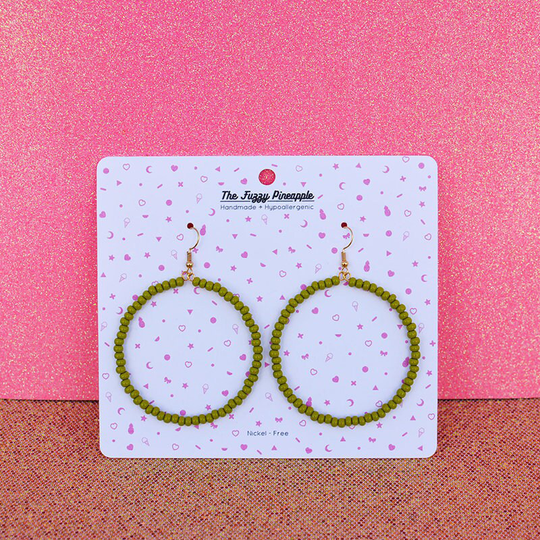 Olive Green Seed Bead Hoop Earrings By The Fuzzy Pineapple Earthy Dangle Bohemian Bright Light Kelp Boho Glass Beaded