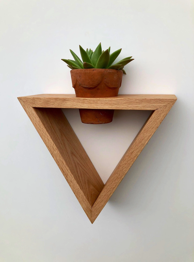 Geometric Wooden Wall Mounted Plant Stand/Candle Holder Pot Hanging Shelf Herb Garden Oak Shelves Succulent