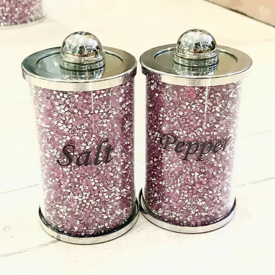 Pink Crushed Crystal Diamond Salt & Pepper Shakers Romany Style