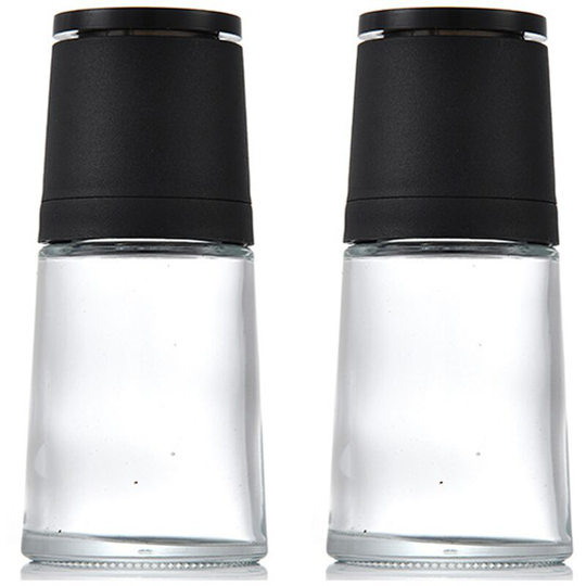 Crystal Glass Salt and Pepper Grinder Set of 2 -, Brushed Stainless Steel Adjustable 2pcs black cover