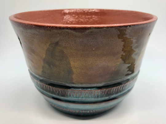 Handmade Ceramic Planter For Indoor Or Outdoor Plants Made With Red Clay & Brown Green Glazes