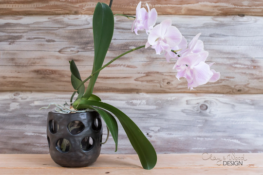 Handmade Black Ceramic Decorative Planter. Black Pottery Pot With Holes. Especially Suitable For Moth Orchids. Nordic Minimalism
