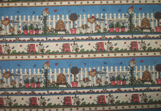 Frogs Ladybugs Birdhouse Picket Fence Bee Hive Herbs Garden Insects Watering Can Bird Stripe Half Yard Please Read Listing Vtg Dianna Marcum
