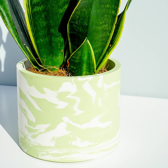 Handmade Sage Green And White Marble Plant Pot