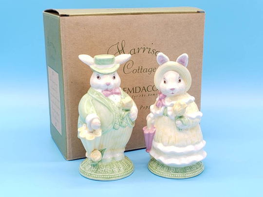 Spring Decor, Easter Bunny Salt & Pepper Set By Tammany Devine, Figurines