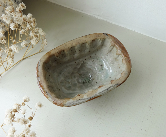 Victorian Small Oblong Stoneware Jelly Mould, Bunch Grapes Pattern, Rustic Salt Glazed Pottery, Child Sized Mold, Individual Mould