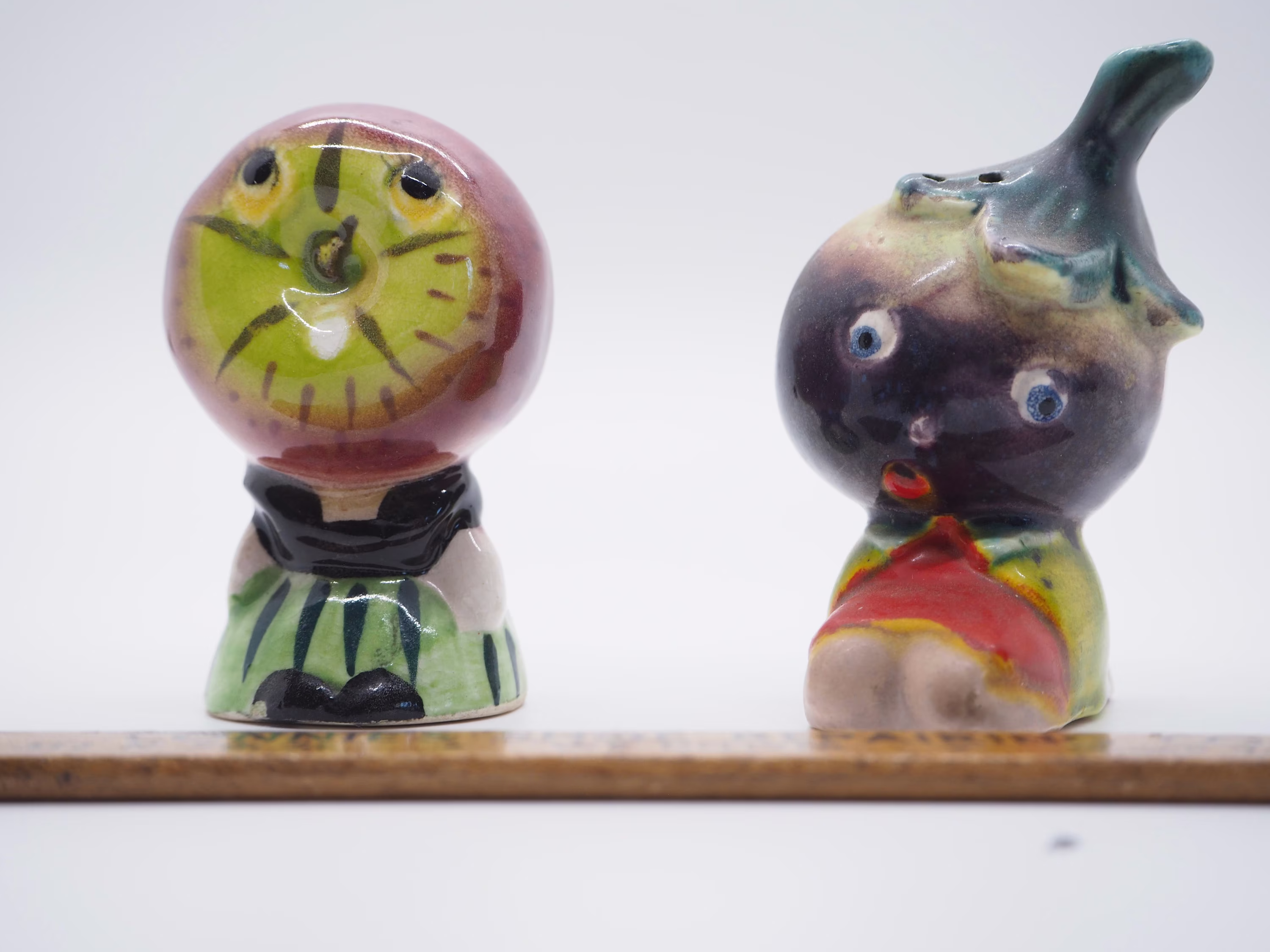 Vintage Kitschy Apple & Eggplant Salt Pepper Shakers, Marked Japan