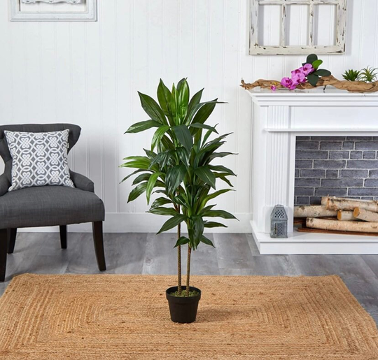 4 Feet Dracaena Silk Plant in Black Planter