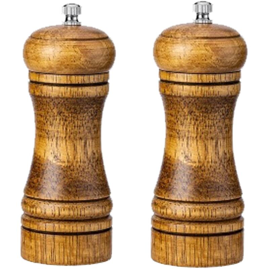 Salt and Pepper Grinder Mill Spice Shaker Solid Wood with Adjustable Ceramic Grinder Kit 2pcs 5 inch color box