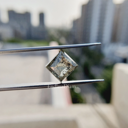 4.45Ct Princess Cut Gray Salt & Pepper Diamond, Moissanite Loose Rustic Cut Fancy Brown Solitaire Diamond