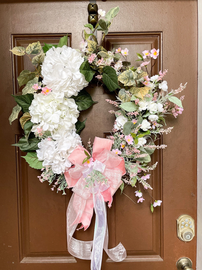 Large White Wreath, Summer & Pink Wreath For Front Door, All Seasons Wreath, Large Hydrangea