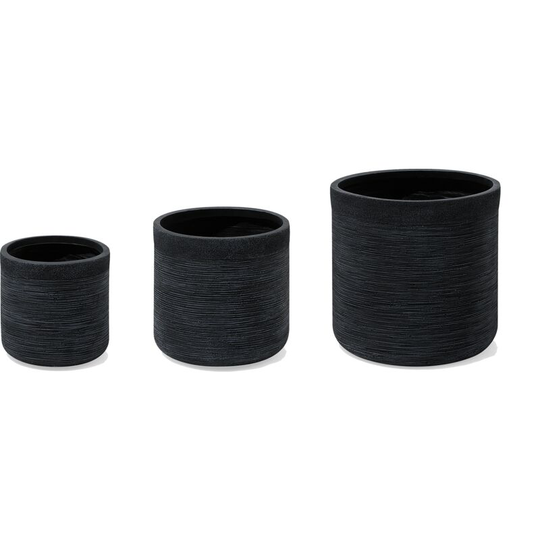 Beliani - 3 Outdoor Plant Pot Planter Set Round Stone Black Samos - Black