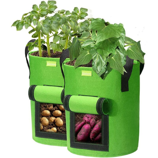 Garden Planting Bags, 10 Gallon Plant Bags, Biodegradable Plant Bags, with Handles, for Planting Potato / Carrot / Tomato Planting Bags (Black, 3)
