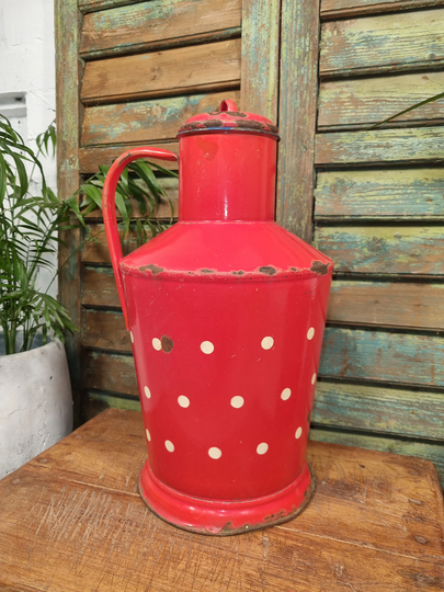 Vintage Red European Enamel Kitchen Jug Storage Pot Tub Jar Garden Planter Vase