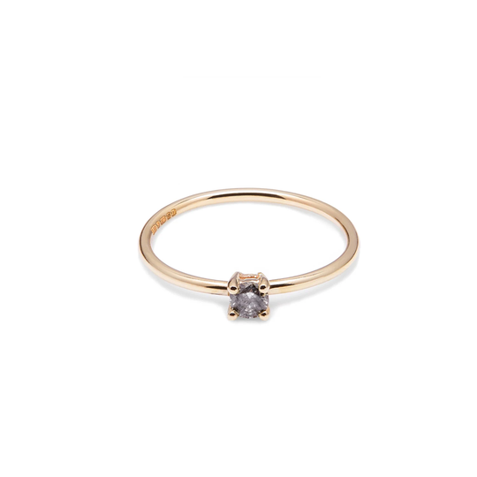 Yellow Gold & Salt & Pepper Diamond Solitaire Ring | Engagement Minimalist Slim Demi-Fine 18Ct Gold 9Ct
