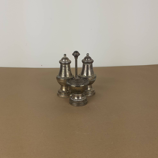 Vintage Silver 3 Piece Condiments Set. Salt & Pepper Pots