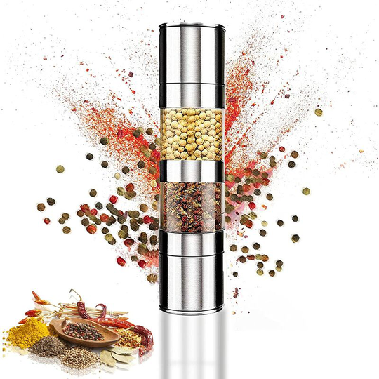 Soekavia - Salt and Pepper Grinder 2 in 1,Stainless Steel Salt and Pepper Mills Set,Manual Spice Grinder Mill with Adjustable Coarseness Ceramic