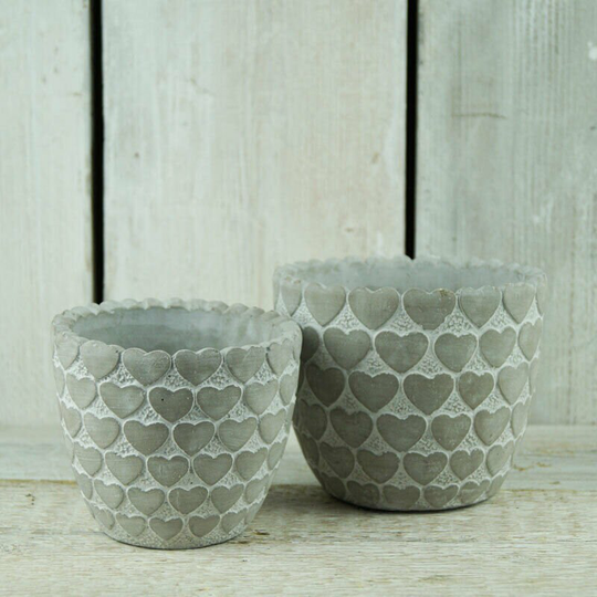Small Large Round Grey Washed Heart Embossed Cement Concrete Herb Flowers Plant Pot Planter Vase