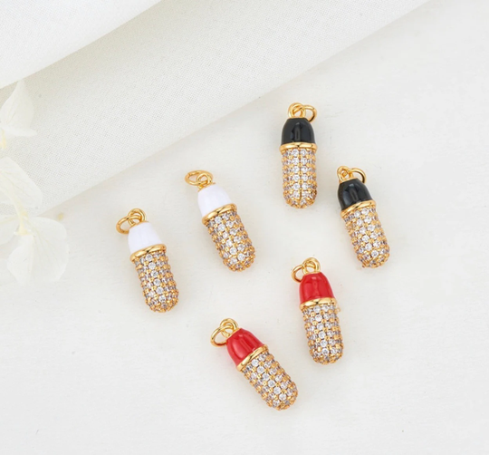 14K Gold Plated Capsule Cubic Zirconia Charm, Micro Pave Charm, Medicine Pendant Charm For Necklace, Enamel Charms