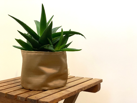 Eco Friendly Upcycled Bronze Fabric Pot Plant Cover/Upcycled Planter Autumnal Home Decor