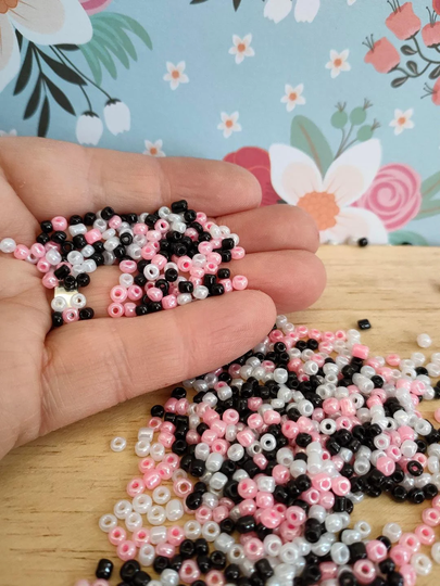 Glass Seed Beads, Pink/Black/White Small Opaque Beads | 3mm 40G/80G