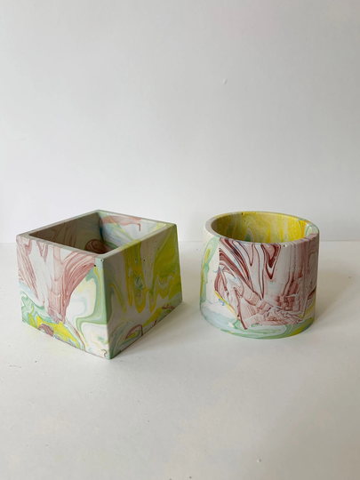 Multicoloured Jesmonite Plant Pots - Celebes Collection Brown, Green, Yellow & White