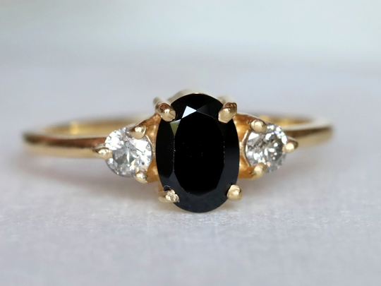Black Diamond Ring, Salt Pepper Gray Diamond, Gold Black Engagement 1 Carat Ring