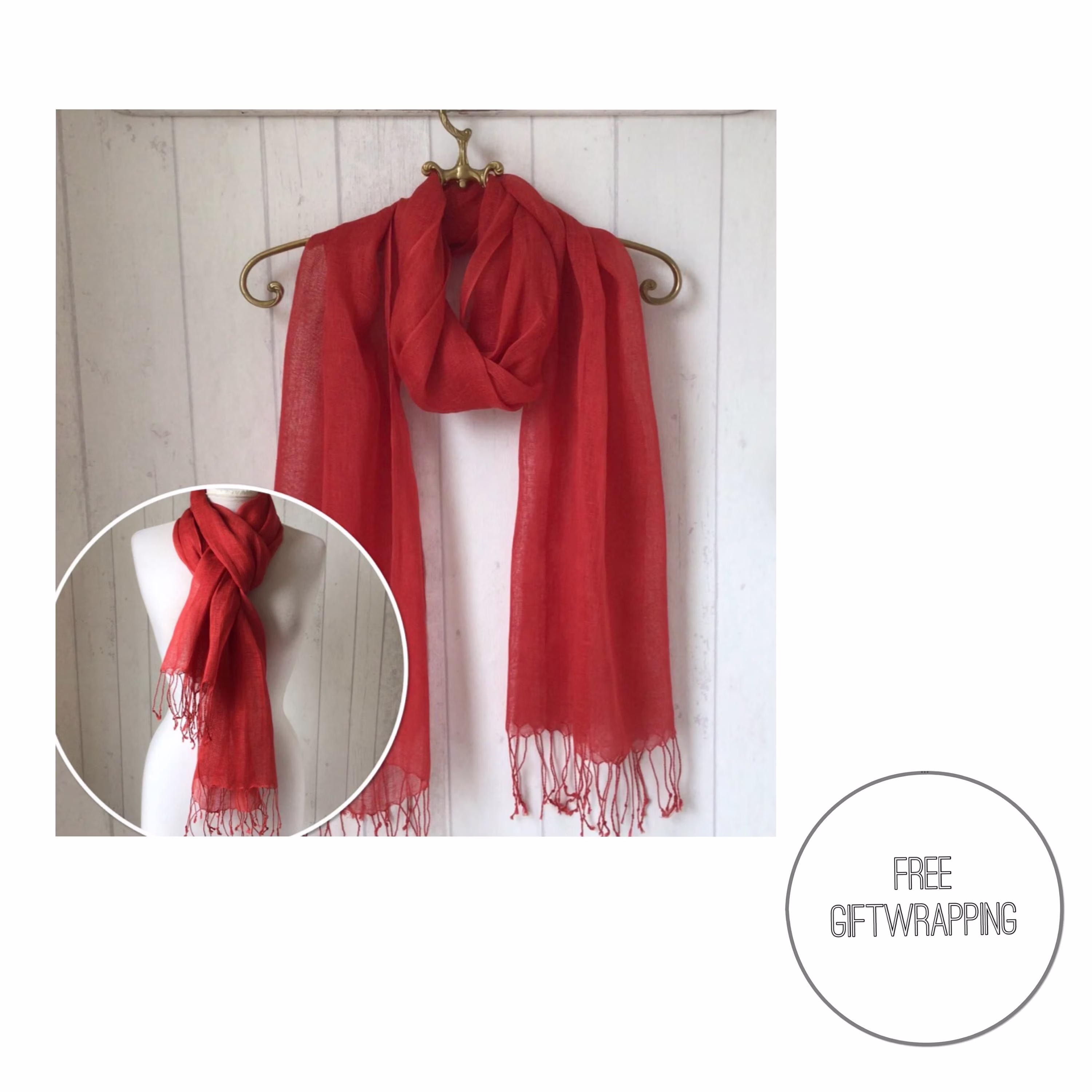 Red Linen Scarf/Linen Red Scarves 100% /Linen Scarf Wrap - New Season Look