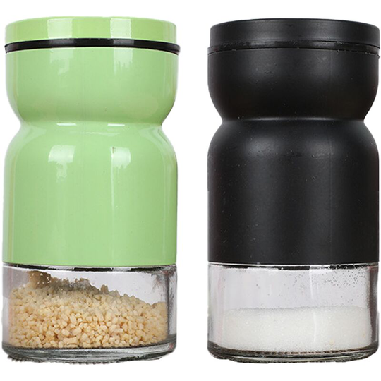 Stainless Steel Glass Seasoning Bottle Seasoning Jar Home Kitchen Cooking Bottle Pepper green + black