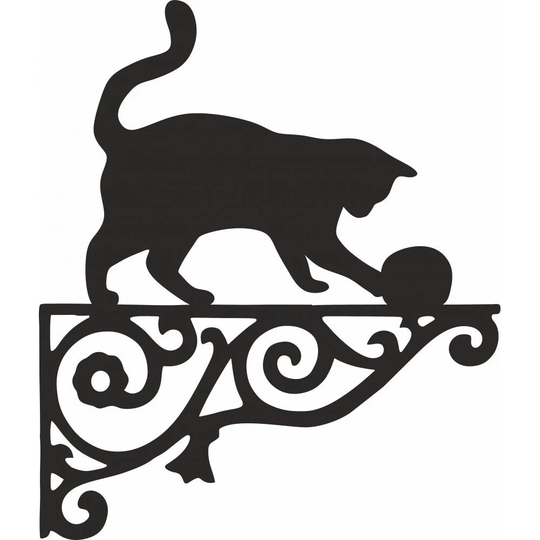 Cat With Ball Ornamental Hanging Bracket - Contemporary Basket Wall Mounted Decorative Garden Black