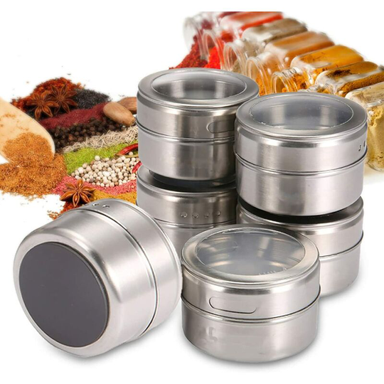Spice Jar, Magnetic Spice Jars, Spice Jar Seasoning, Round Stainless Steel Spice Containers, for Salt, Pepper, Herbs or Seasonings