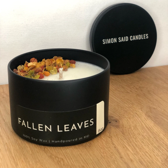 Fallen Leaves | 8Oz Sleek Matte Black Candle 100% Vegan Soy Wax Cotton Wick Hand-Poured in Maryland