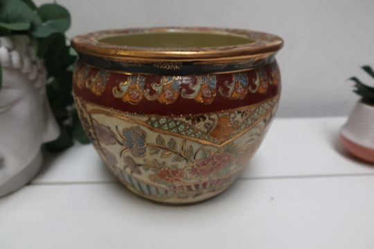 Large Chinese Fish Bowl/Plant Pot Jardinière Beautiful Oriental Design Planter Home Decor Asian Gift Or Present
