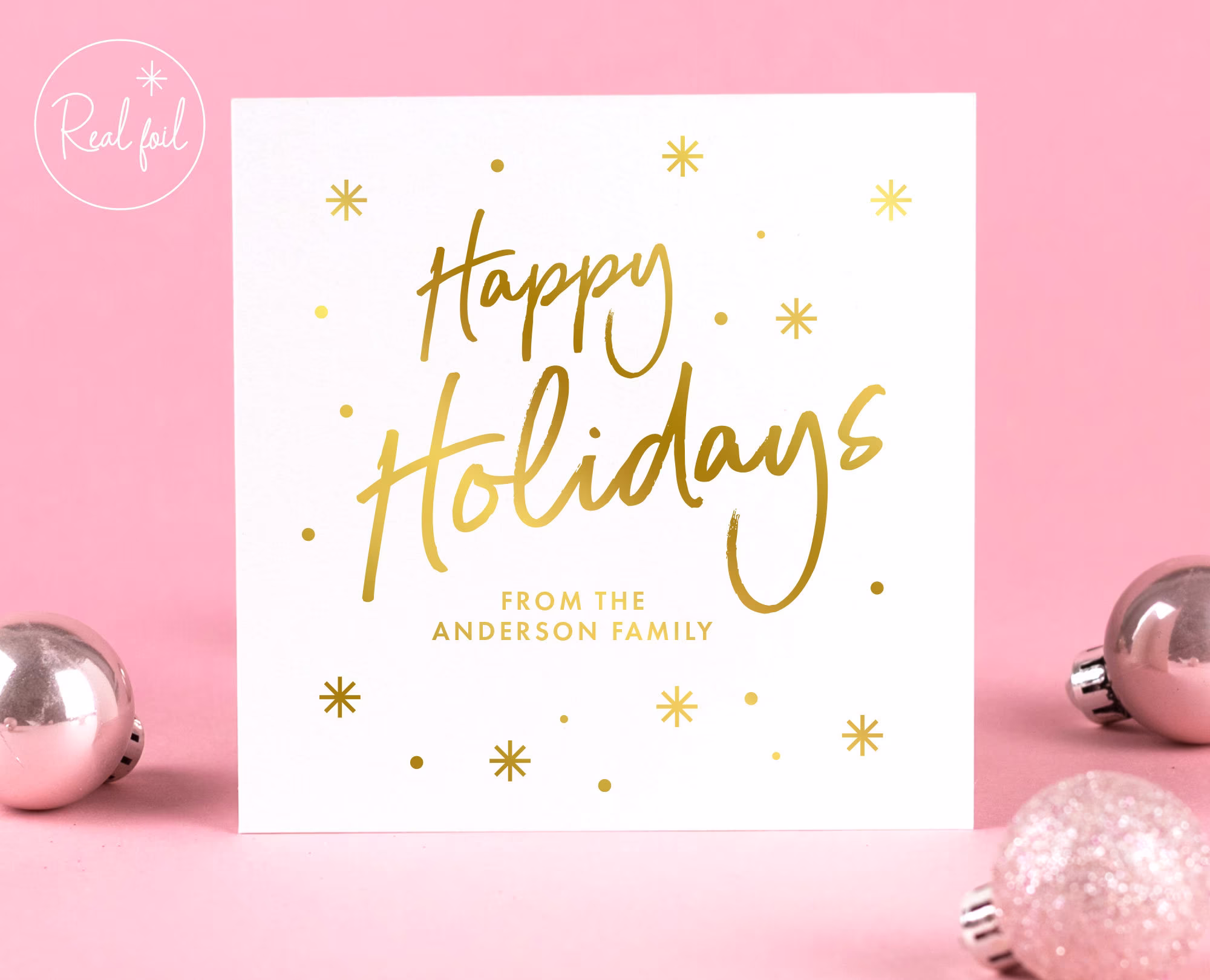 Happy Holidays From Our Family, Christmas Personalised Card, Card Gold, Silver, Rose Gold