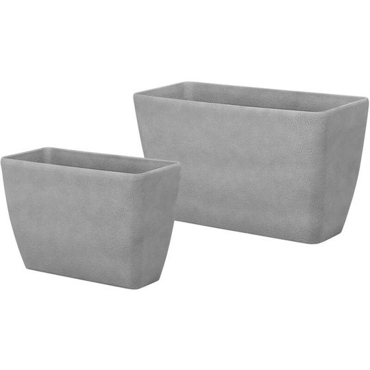 Modern Outdoor Patio Garden Flower Pot Planters Set of 2 Stone Grey Baris - Grey