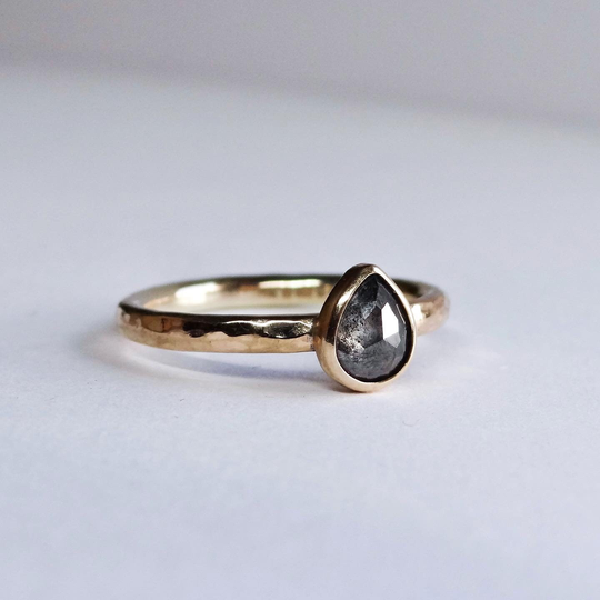 9Ct Gold Salt & Pepper Diamond Engagement Ring. Rose Cut Ring
